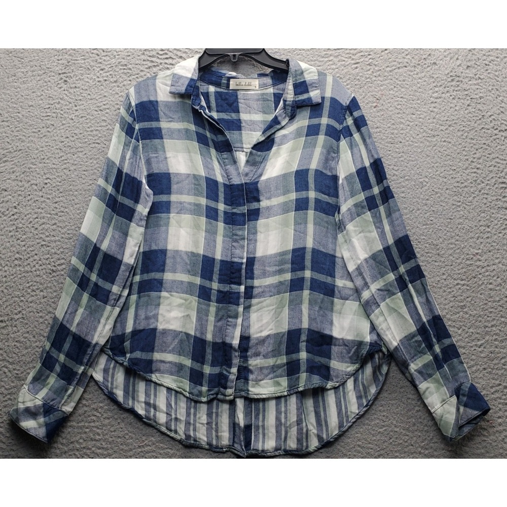 Bella Dahl Shirt Womens Small Multi Plaid Casual‎ High Low Collared Button Up